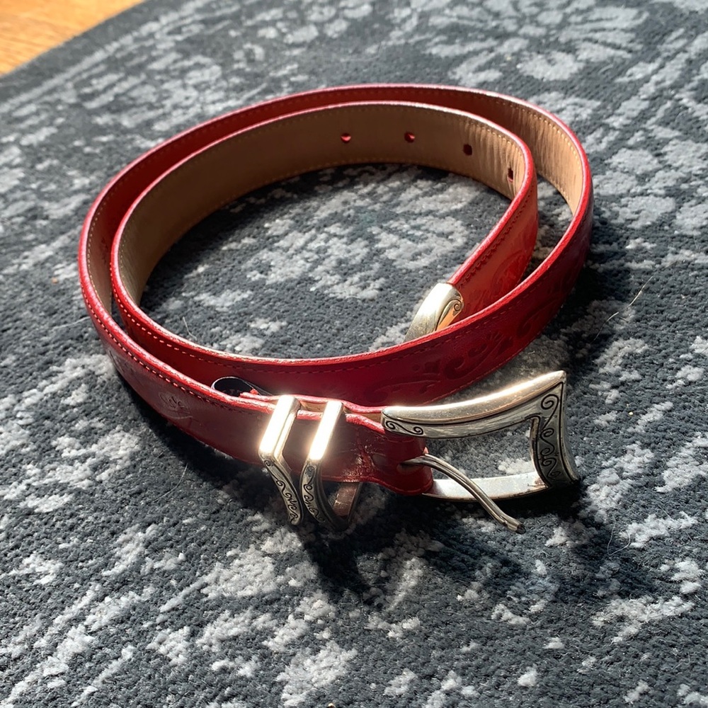 Brighton Red leather belt with silver detailing